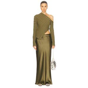 Cult Gaia Chantel Skirt in Cedar Green Large New Womens Satin Long Maxi